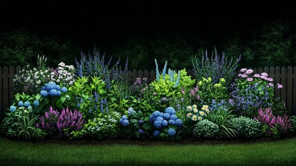 Lush garden bed against a dark backdrop