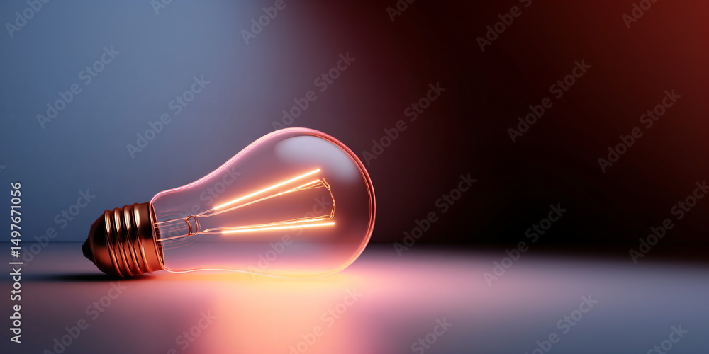 Poster illuminated light bulb on a dark background illustrating a bright idea. innovation and solution conc