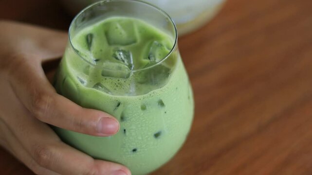  iced matcha latte tea with milk.