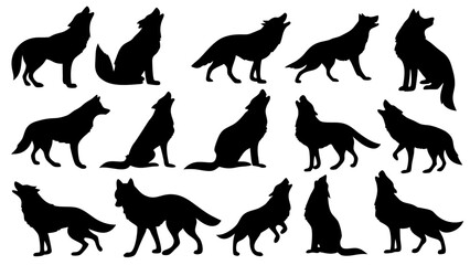 Set of wolf silhouette design big pack of illustration