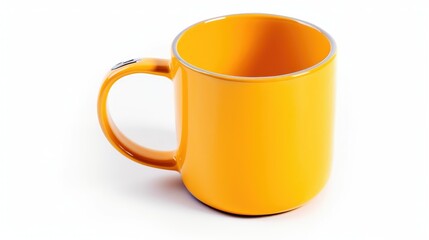Bright Yellow Enamel Mug with Black Interior on White Background

