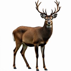 Fototapeta premium Full body portrait deer isolated white background. Majestic stag with impressive antlers. Elegant animal, perfect for design projects, wildlife, nature, eco themes.