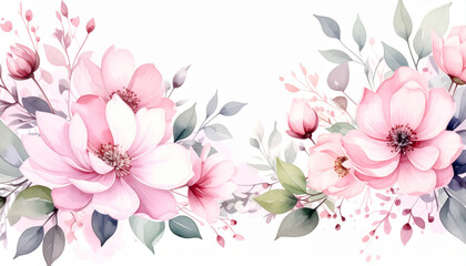 Fototapeta premium Soft pink watercolor on white background, perfect for wedding invitation or romantic design