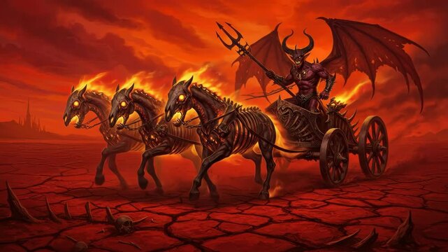 Three-Headed Fire Beast Charging Through Hellish Battlefield