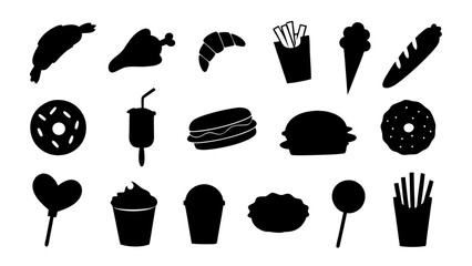 Set Fast Food and Snack Silhouette