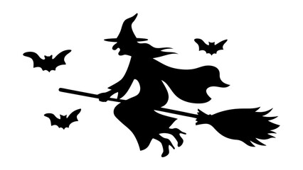 Halloween witch silhouette vector on tranparent background