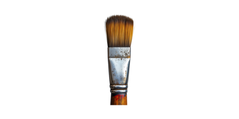 Close-Up Of A Used Paintbrush With Bristles. Artistic Tool For Painting And Creativity Isolated On Transparent Background