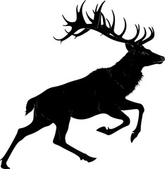 Leaping Elk Silhouette - Majestic Wildlife Vector Art