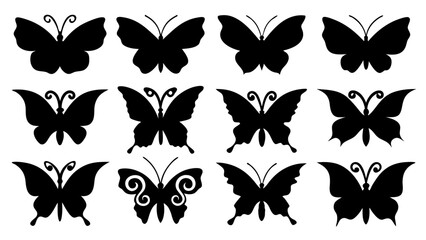 Set of butterfly silhouette design vector art illustration