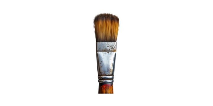 Close-Up Of A Used Paintbrush With Bristles. Artistic Tool For Painting And Creativity Isolated On Transparent Background