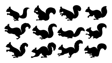 Group of running squirrel silhouette icon vector © Rani