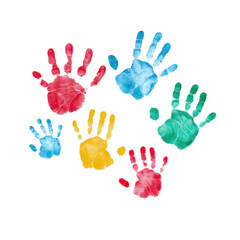 Colorful handprints circle isolated on white background
