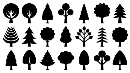 Big set of  trees silhouette collection