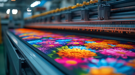 Vibrant Floral Printing Process in Modern Digital Printing Facility
