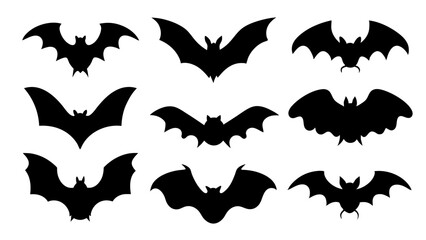 set of halloween bat silhouette vector on tranparent background