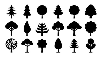Big set of  trees silhouette collection