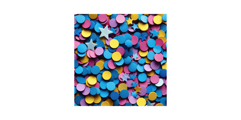 Fototapeta premium Colorful Confetti And Star Shapes. Celebration And Festive Party Theme Isolated On Transparent Background