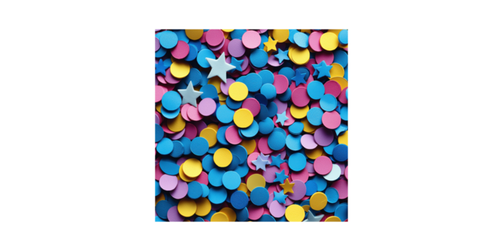 Colorful Confetti And Star Shapes. Celebration And Festive Party Theme Isolated On Transparent Background