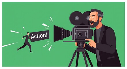 Directing Action Film Scene with Camera and Running Actor