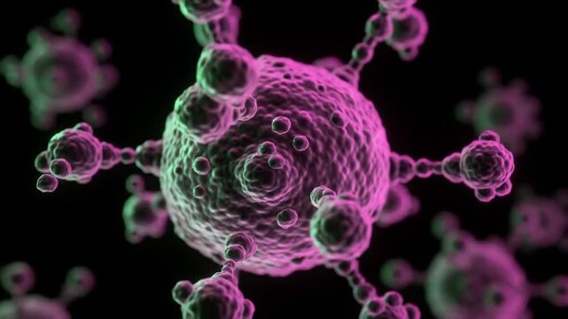 Close up, molecule of candida auris fungal infection on black background.Neon art.