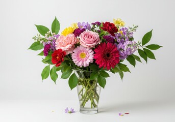 Obraz premium Colorful flower bouquet isolated on transparent background in a vase