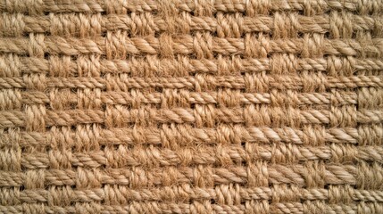 Close-up of a textured woven rug with a natural fiber look and intricate weave.