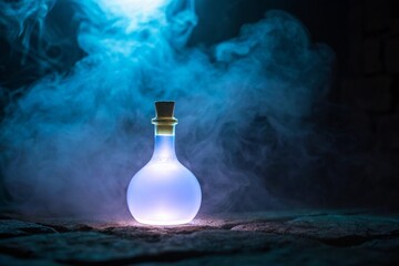Mystical Glowing Potion Bottle in Ethereal Smoke