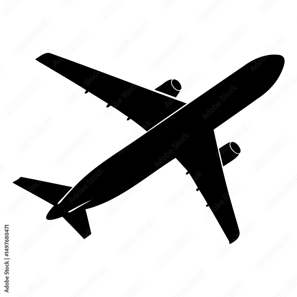 Poster minimalist airplane icon in black vector style on transparent background