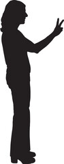 Fototapeta premium vector silhouette side view woman raising arm making the victory sign,