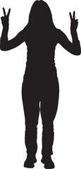 Fototapeta premium vector silhouette front view woman raising his arms making the victory sign