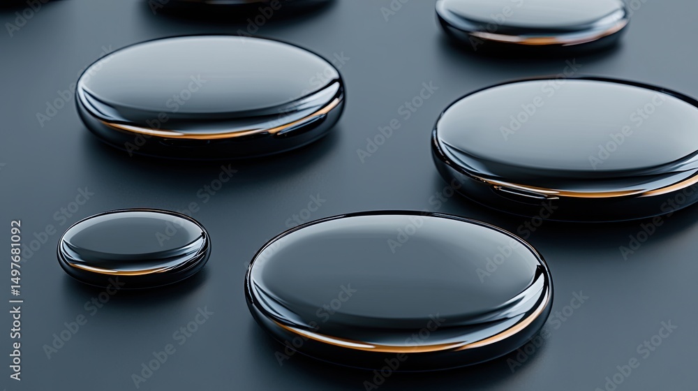 Poster intricate black abstract shapes arranged on a deep black background in a hyper realistic 3d design c