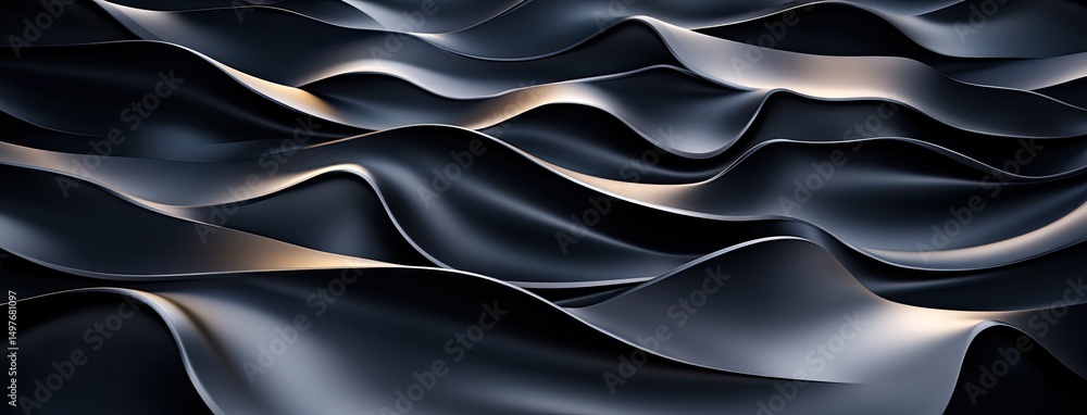 Poster intricate black abstract shapes arranged on a deep black background in a hyper realistic 3d design c