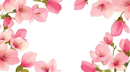 Pink Blossom Frame Digital Painting, Floral Border, Spring Concept, Flower Illustration Spring, Blossom