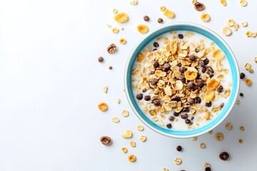 A colorful bowl of cereal with milk, perfect for a nutritious and delicious breakfast or snack. Good morning, everyone!