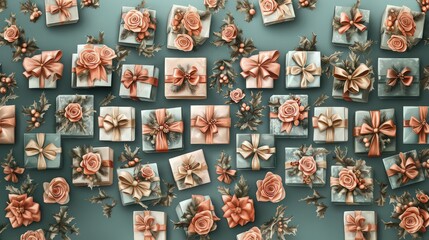 Fototapeta premium Gift Boxes Background with Pink Ribbons