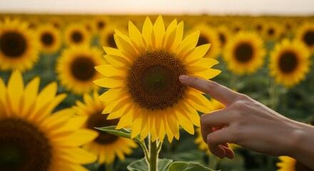 Fototapeta premium Golden sunflower basks under gentle touch