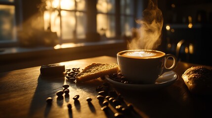 Golden Hour Coffee: A Warm Morning Latte with Pastry