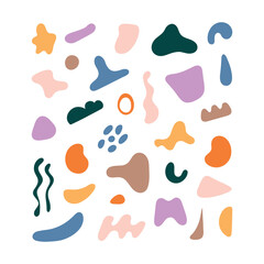Colorful abstract shapes set. Creative minimalist style art. Hand drawn doodle vector elements for design isolated on white background.