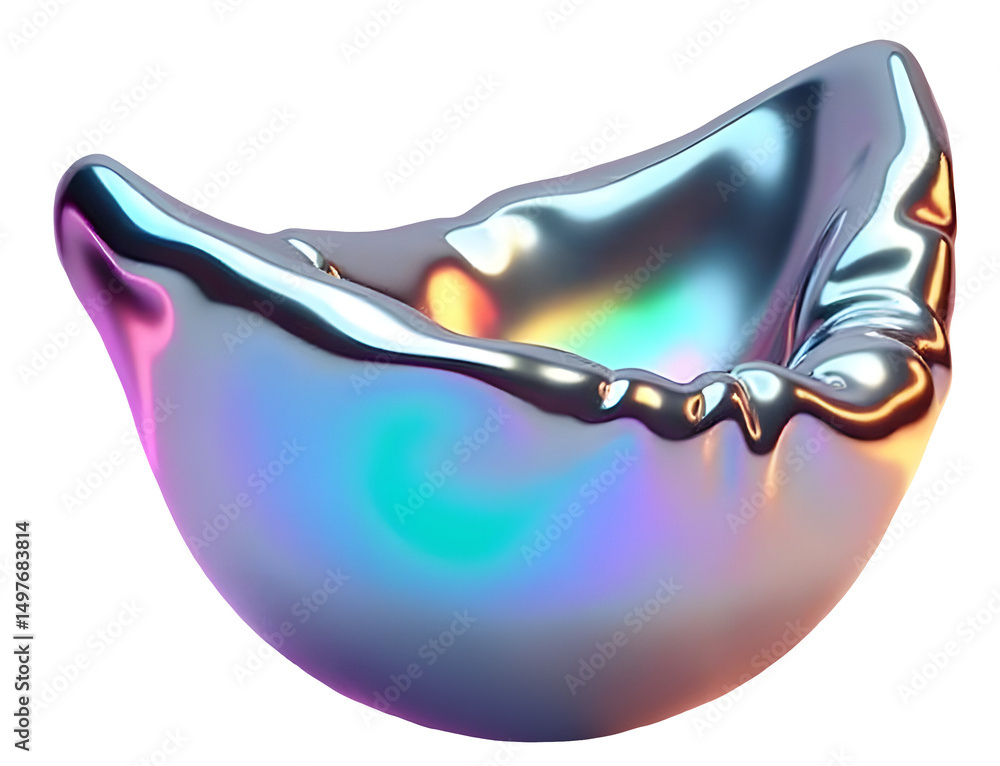 Poster metallic fluid form with smooth shiny surface and colorful reflections