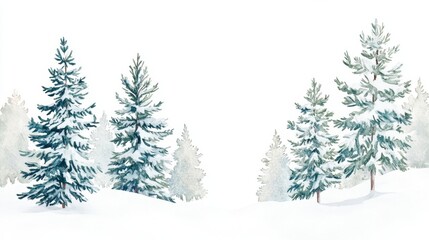 Watercolor Winter Forest Snow-Covered Pines, Landscape Composition, Holiday Card, Winter Wonderland Winter scene, watercolor painting