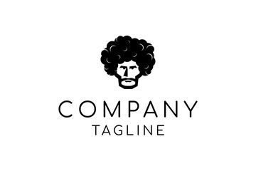 Face man with frizzy hair logo design