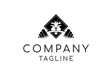 Lion face bite dumbbell logo design