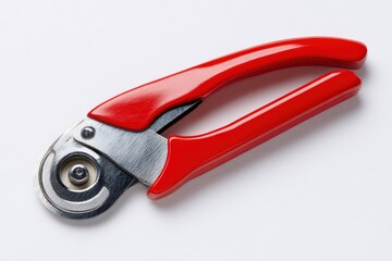 Fototapeta premium Red-handled cable cutter isolated on white background. Sharp, clean lines.