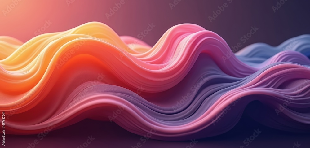 Poster abstract 3d render flowing gradient waves in vibrant colors. smooth curves, dynamic design for wallp
