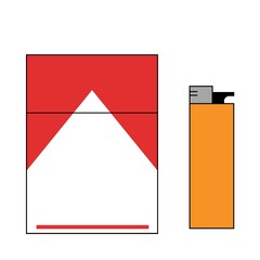 Lighter and cigarettes pack icon. set of cigarettes
