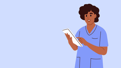 Female doctor in uniform holds clipboard. Health concept, detection and treatment of diseases. Vector illustration in flat style.