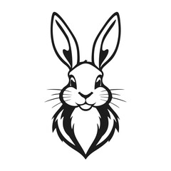 Obraz premium Cute rabbit head, bunny face, cartoon hare logo, black white animal, vector woodland creature illustration