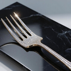 Luxury 3D Render of a Diamond Fork on Polished Tabletop