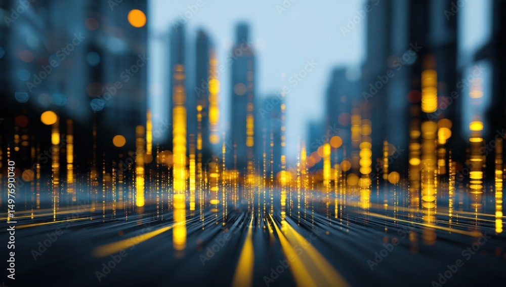 Poster Abstract Cityscape at Night With Glowing Data Streams, Representing Digital Transformation and Technological Innovation in Urban Planning : Generative AI