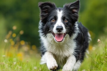 Happy Border Collie Running Through a Meadow, Representing Animal Companionship and Outdoor Recreation, Perfect for Pet Product Advertising : Generative AI